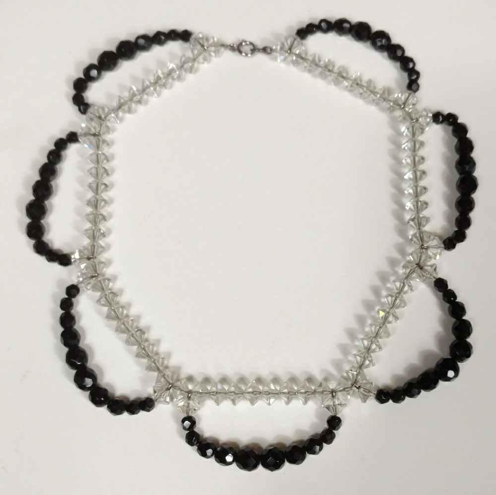 Vintage clear and black faceted bead choker